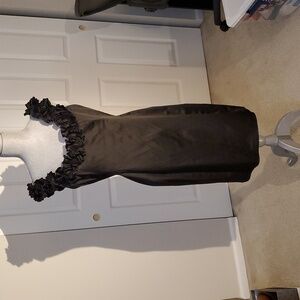 Vintage Maggy London Black Ruffled Satin Classic Retro Cocktail Dress Size 10